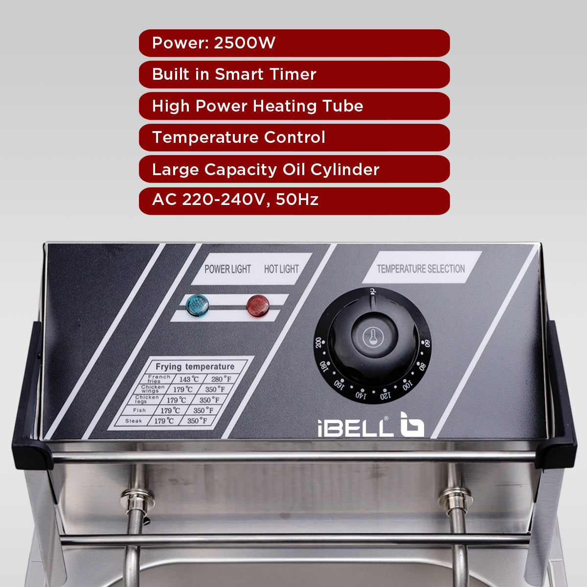 iBELL DF610M Electric Deep Fryer 6 Litre Stainless Steel 2500W with Variable Temperature Control, Silver