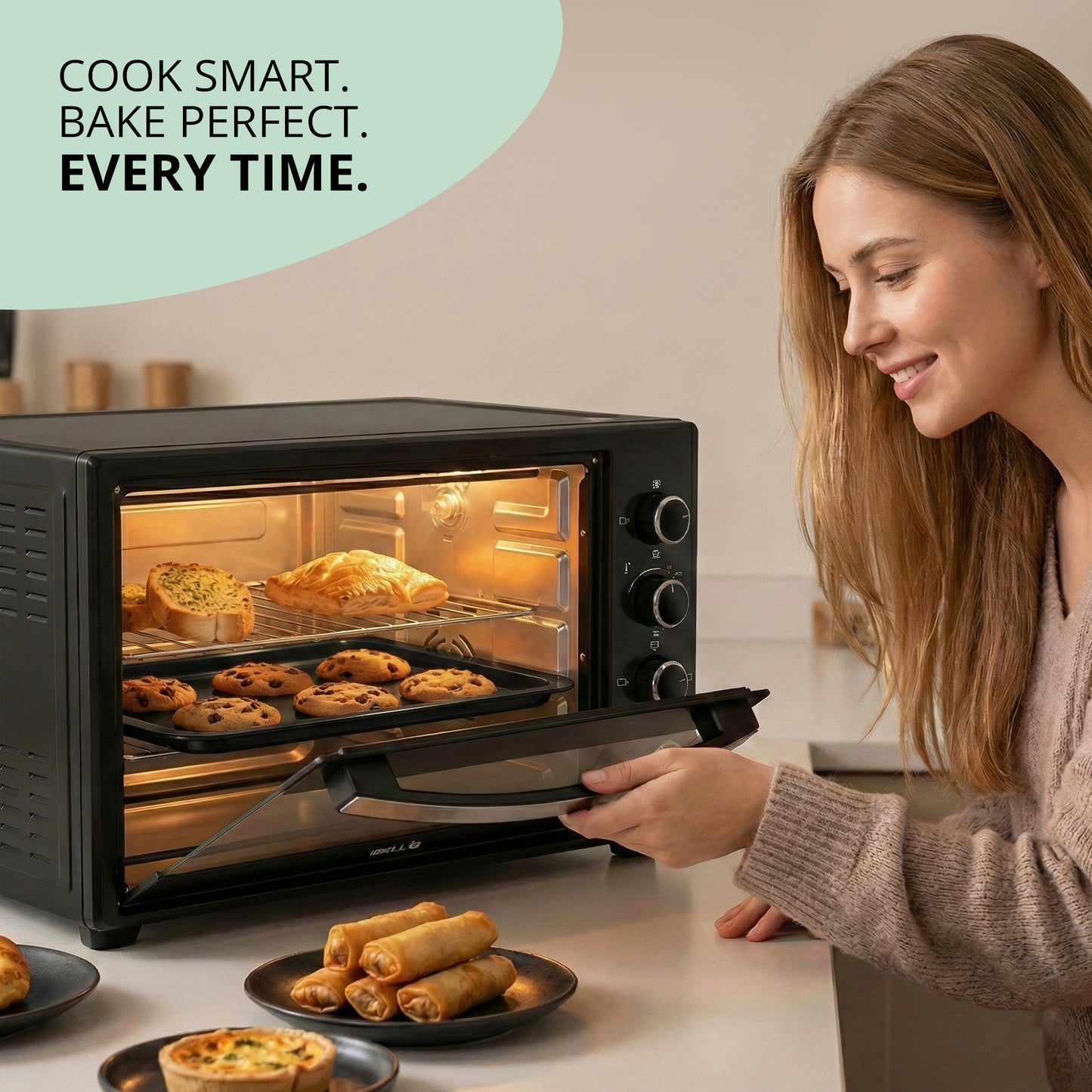 IBELL 60 Litre Electric Oven Toaster Grill OTG with Convection & Rotisserie, 2000 Watt, Multiple Heating Options, Adjustable Temperature, IBLEO60LGDLX (Black)