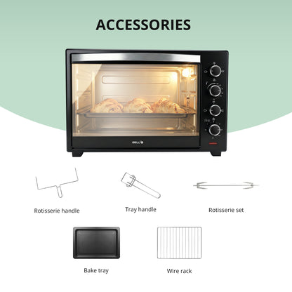 IBELL 60 Litre Electric Oven Toaster Grill OTG with Convection & Rotisserie, 2000 Watt, Multiple Heating Options, Adjustable Temperature, IBLEO60LGDLX (Black)