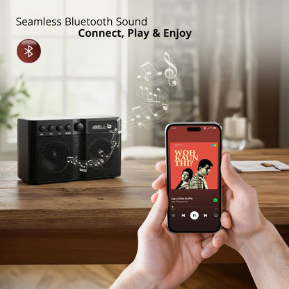 iBELL FM760BT Portable FM Radio with Bluetooth Speaker, USB Charging, Headphone Jack & Built-in Rechargeable Battery (Black)