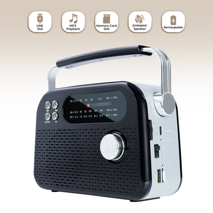 CASTOR iBELL FM820BT Portable FM Radio with Bluetooth Speaker, Rechargeable Battery, USB SD MP3 Player & Dynamic Speaker 3 Band, Black