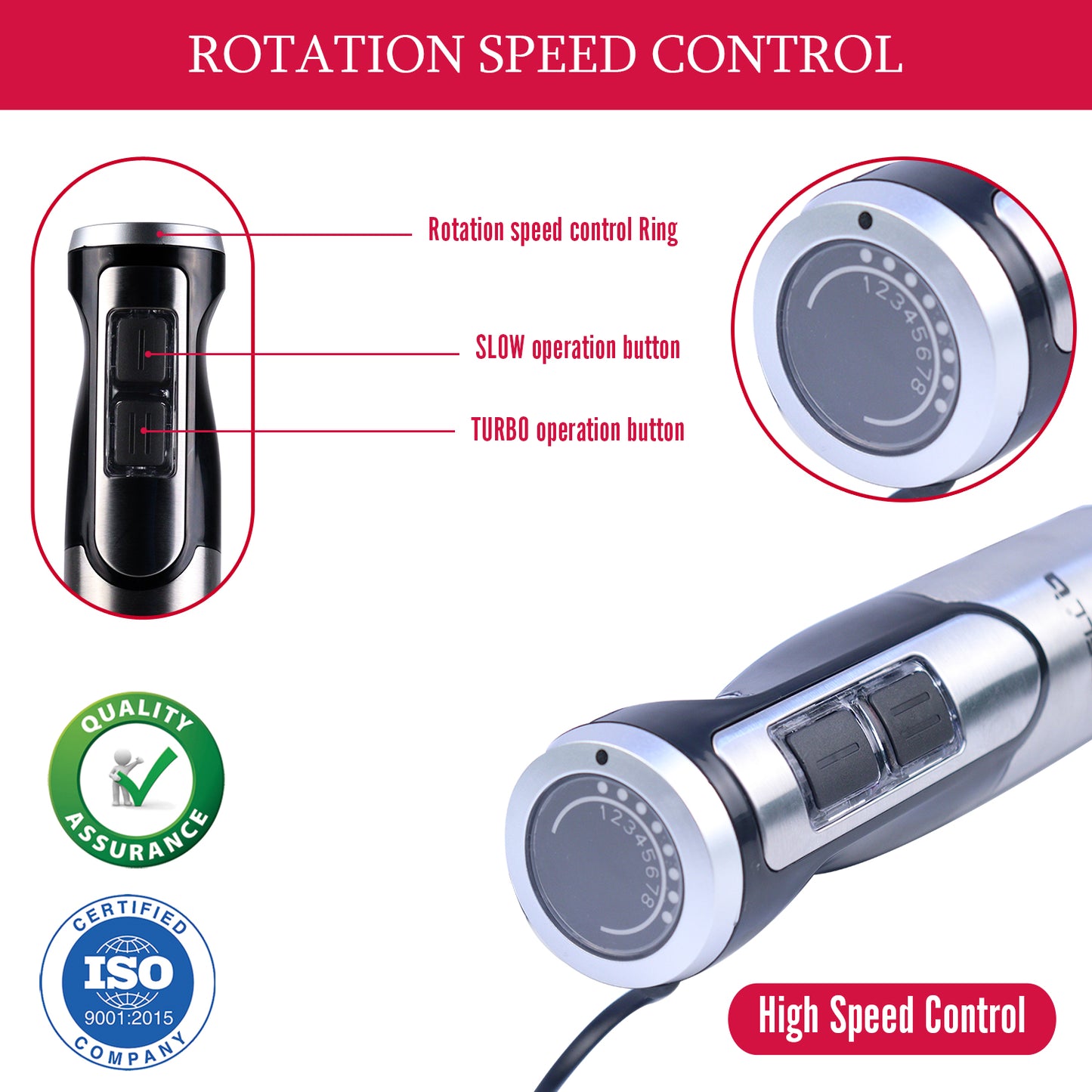 iBELL HB1000J 5-in-1 Hand Blender, 1000Watt, Adjustable Speed Control, Hand Mixer with Whisker/Beater, Immersion Blender, Vegetable Chopper & 600ml Container (Black)