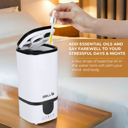 iBELL Humidifier for room with Remote, Digital display, 4.5L, Ultrasonic, Adjustable Mist Output, Super Quiet 360° Nozzle, Lasts Up To 24 Hrs, Essential Oil Diffuser, HU450RB (White)