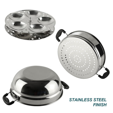 iBELL Stainless Steel 2 Plate Idli Pot with Kadai, (3L) Silver