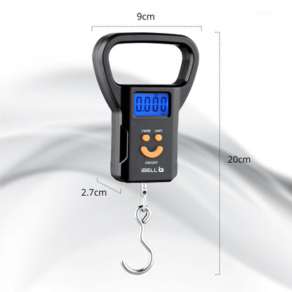 iBELL LS520M Luggage Weighing Scale, Portable, 50 KG, Hook Type with Digital LED Screen, Tare Function, Auto Power off, Data Look Function, Over Load & Low battery Indicator (Black)
