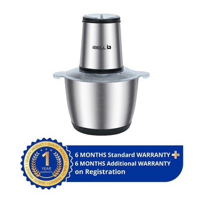 IBELL MT300SM Electric Chopper - 3 Litre Stainless Steel Bowl, 800W, Multi Purpose for Cutting Slicing Meat, Vegetables, Nuts & Fruits (Silver)
