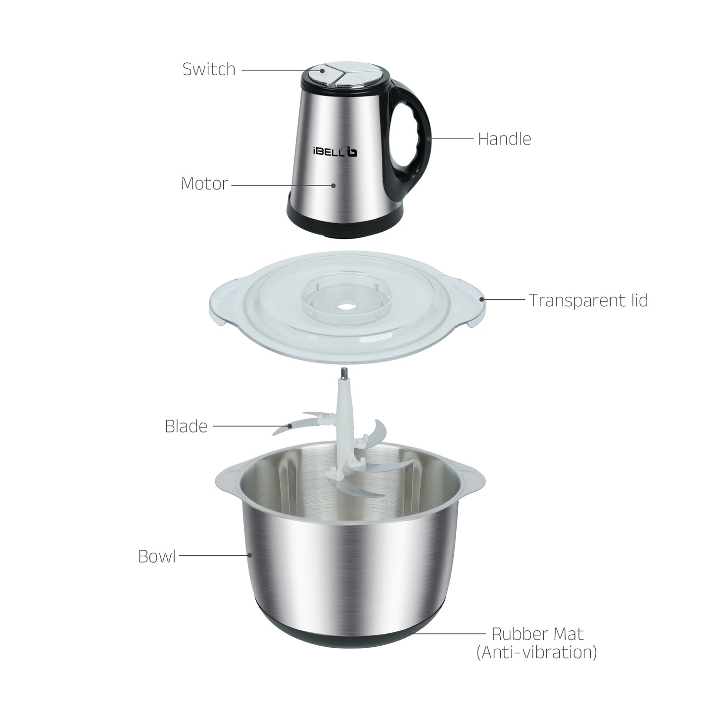 IBELL Electric Chopper, Large Size (5L) for Kitchen Use, 1200W, Stainless Steel Blade, Multi Purpose for Cutting, Slicing Meat, Vegetables, Nuts & Fruits, MT500SM (Silver)
