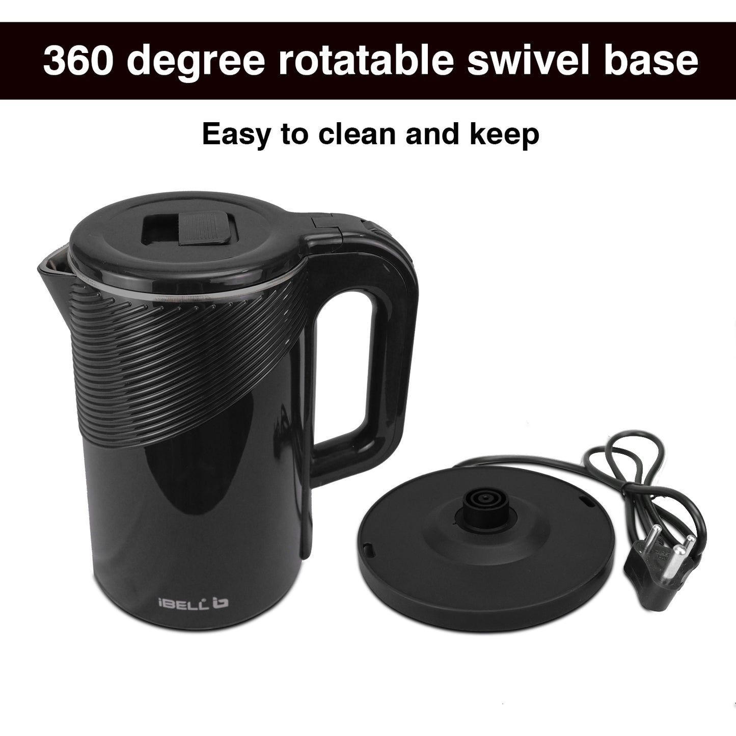 iBELL Pek20Bkplus Premium Stainless Steel Electric Kettle, 2.0 Litre, Auto Cut-Off Feature, 360 Degree Rotating Base, Shock Proof Insulated Body (Black, 1600 Watts, 2 L)