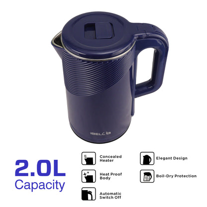 iBELL PEK20BLPLUS Premium Electric Kettle, 2 Litre, 1600W, Auto Cut-Off Feature, Stainless Steel with Insulation, 360 degree Rotating Base, Safety Lid With Locking Mechanism (Blue)