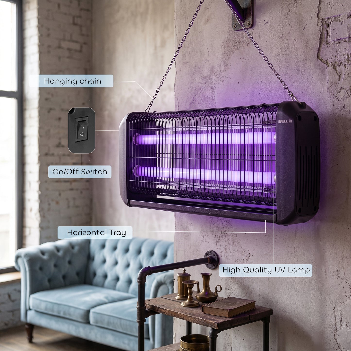 iBELL S40IK Plus 40W Electric Insect Killer with UVA Lamps, 360° Wide Grid, Detachable Collection Tray, Hanging Chain, Silent & Eco-Friendly Insect Zapper for Home, Office & Restaurant, Black