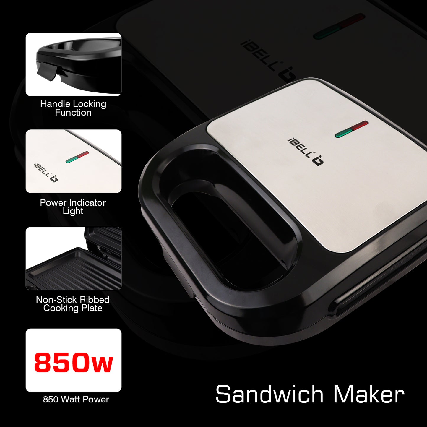 iBELL Sm3010M 3-In-1 Sandwich Maker Big Size, 1300 Watt, 2 Year Warranty, With Automatic Temperature Control And Detachable Plates For Toast/Waffle/Grill (28.5 X 25 10 Cmblack 3010)