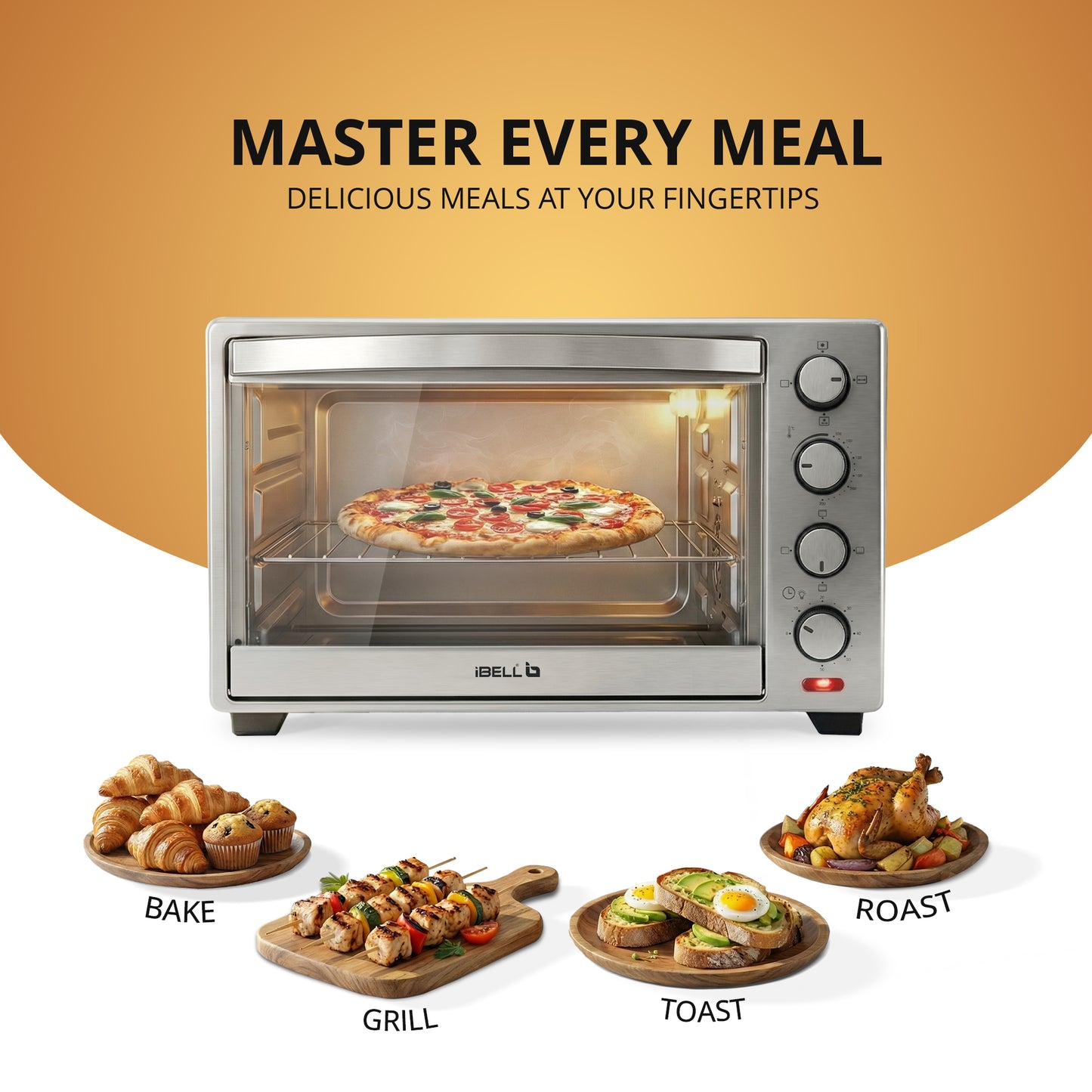 IBELL Oven Toaster Grill OTG, 30 Litre, Stainless Steel Body, Convection Fan, Rotisserie, Adjustable Temperature & Timer, SS30LGDLX (Sliver)