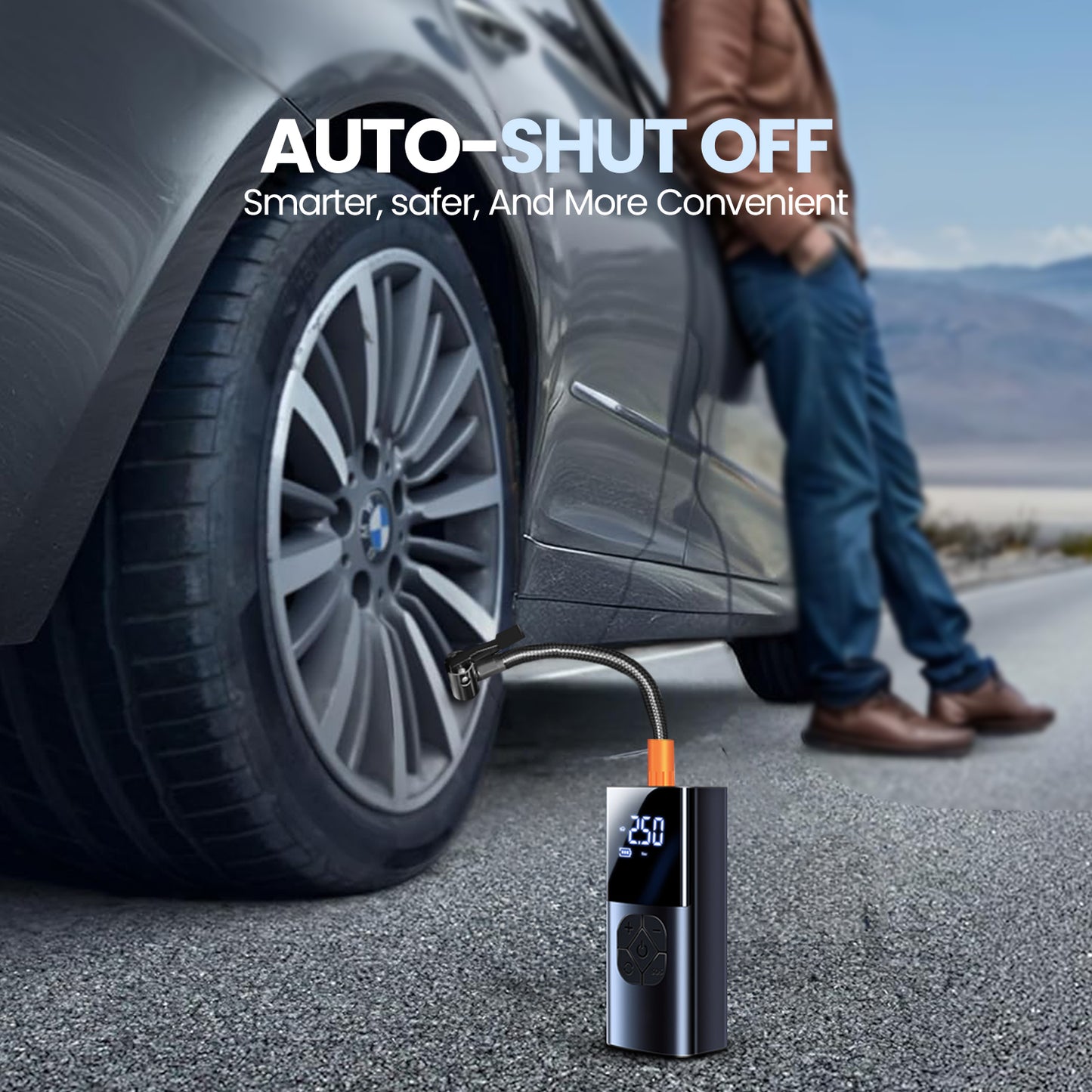 iBELL TI1070M Wireless Tyre Inflator — 60 W with 4000 mAh Rechargeable Battery, Type‑C Charging, 2× Faster Inflation, Smart Preset Modes for Car & Motorbike (Black)