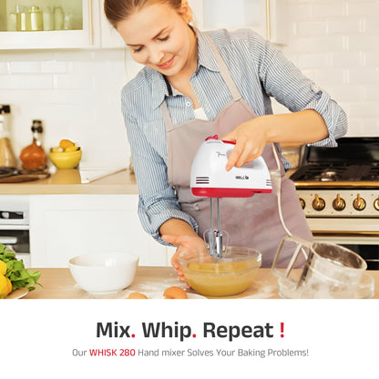 iBELL WHISK280 Hand Mixer, 280W, 7 Speed Control Plus Turbo, Beater/Blender/Electric Cream Maker for Cakes, stainless, Dough Hooks (White)
