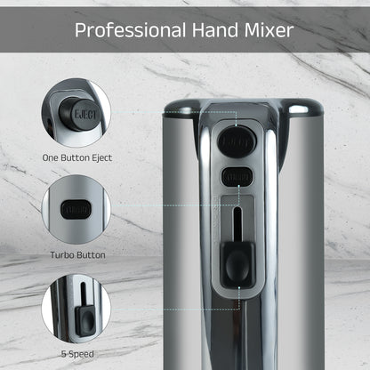 IBELL Plastic WHISK400 Electric Hand Mixer, 400W, Blender, Detachable Beaters & Dough Hooks, With Turbo Button 5 Speed Settings(Silver).