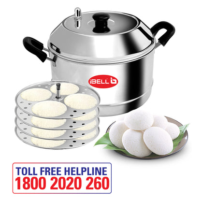 iBELL Outer Lid Idly Cooker Stainless Steel; Idli Maker with 4 Plates (16 Idlies), 5 Liter, Silver
