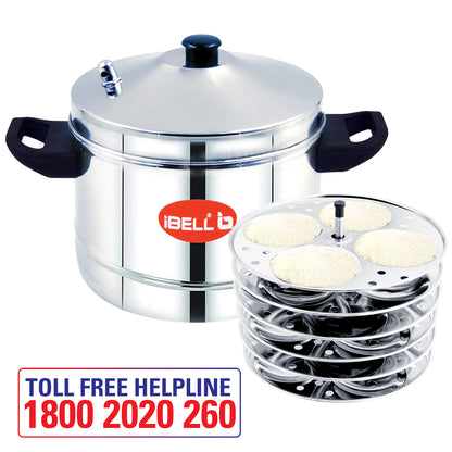 iBELL IBL6P24 Stainless Steel Induction and Gas Stove Base Idly Cooker, 6 Plates - 24 Idly, Silver