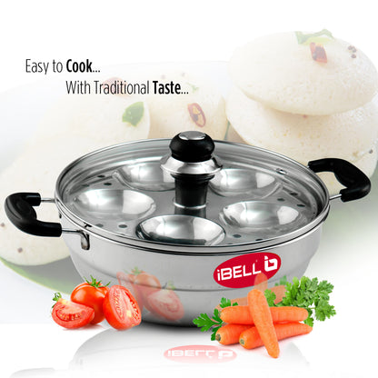 IBELL Stainless Steel Multi Purpose 3 liter Kadai with 2 idli Plate(10 Idli) and Glass Lid