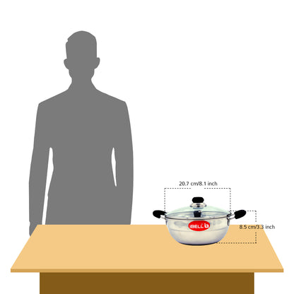 iBELL 2P08G Multi Purpose Kadai with Idli Maker Stainless Steel, 2 Plates 8 Idlies, with Glass Lid