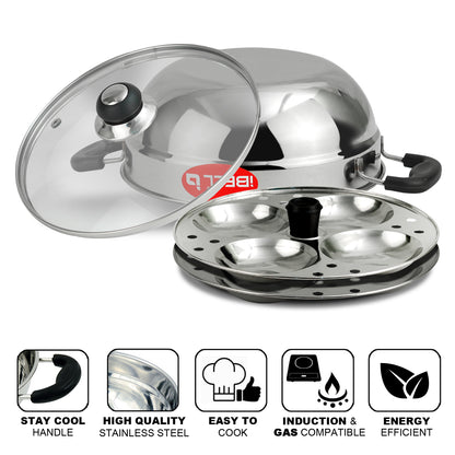 IBELL Stainless Steel Multi Purpose 3 liter Kadai with 2 idli Plate(10 Idli) and Glass Lid