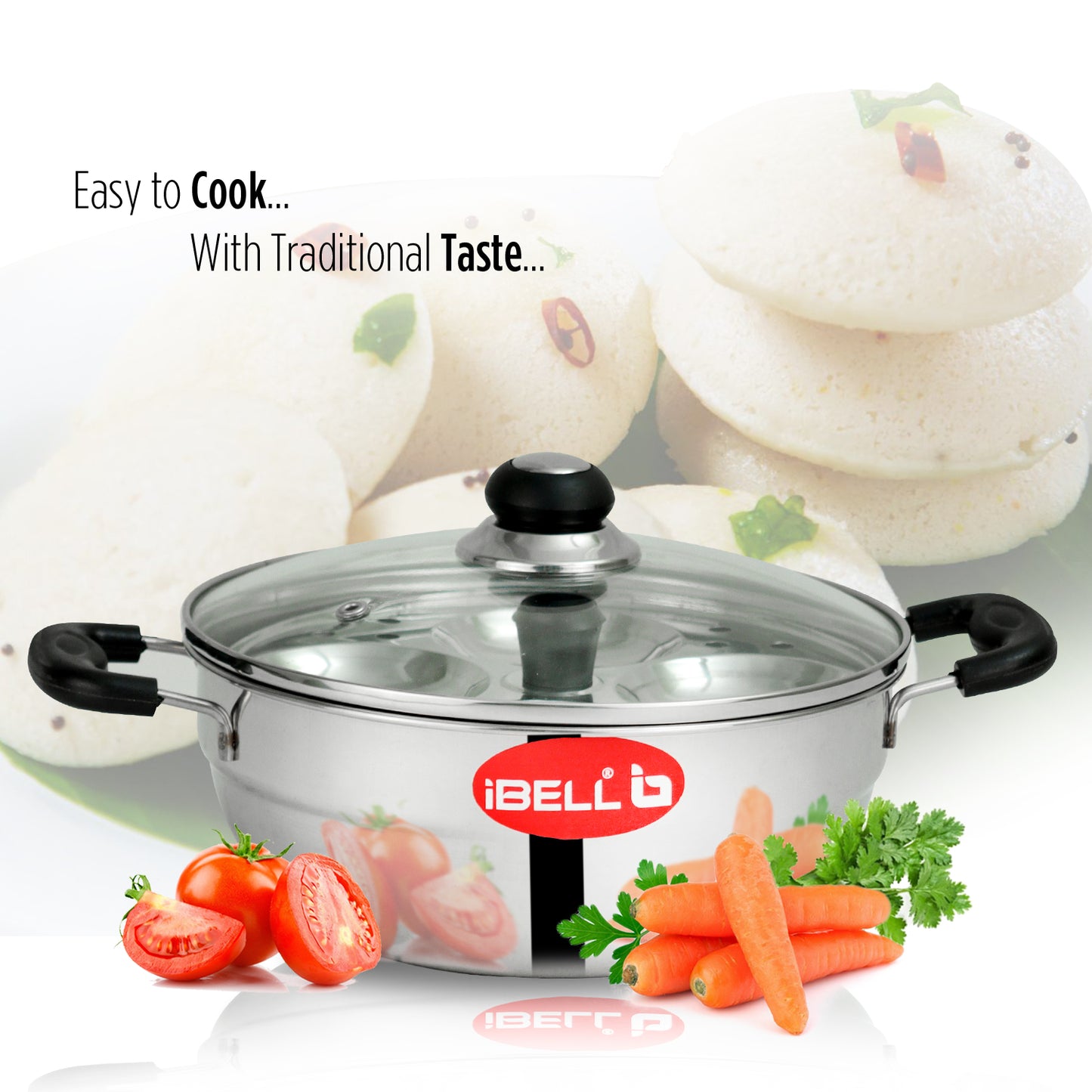 IBELL Stainless Steel Multi Purpose 3 liter Kadai with 2 idli Plate(10 Idli) and Glass Lid