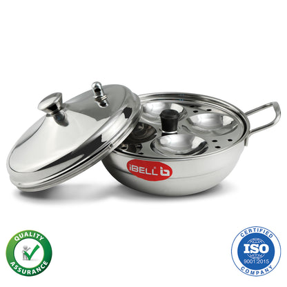 iBELL Stainless Steel Multi Purpose Kadai with 2 Idli Plate (8 Idlis) and Steel Lid, Silver