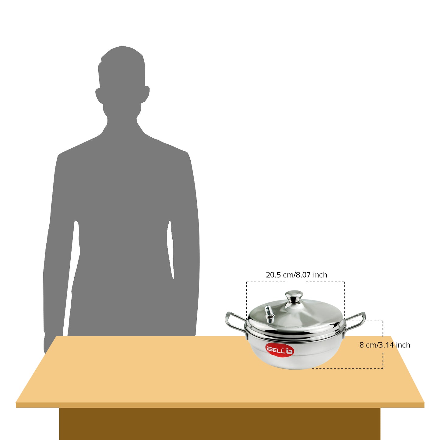 iBELL Stainless Steel Multi Purpose Kadai with 2 Idli Plate (8 Idlis) and Steel Lid, Silver