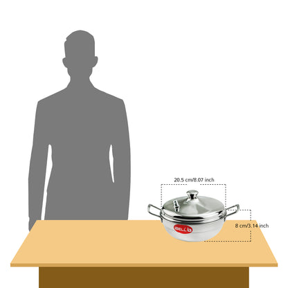 iBELL Stainless Steel Multi Purpose Kadai with 2 Idli Plate (8 Idlis) and Steel Lid, Silver