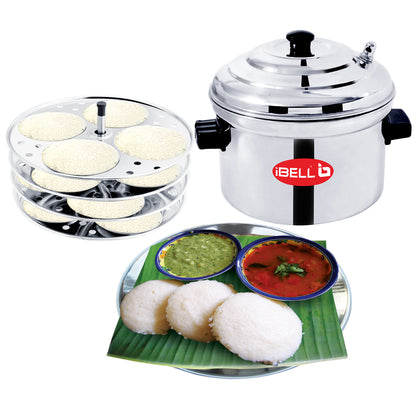 iBELL Stainless Steel Idly Cooker, Induction and Gas Stove Compatible Idli Maker (Silver; 16 Idlies) 4-Plates