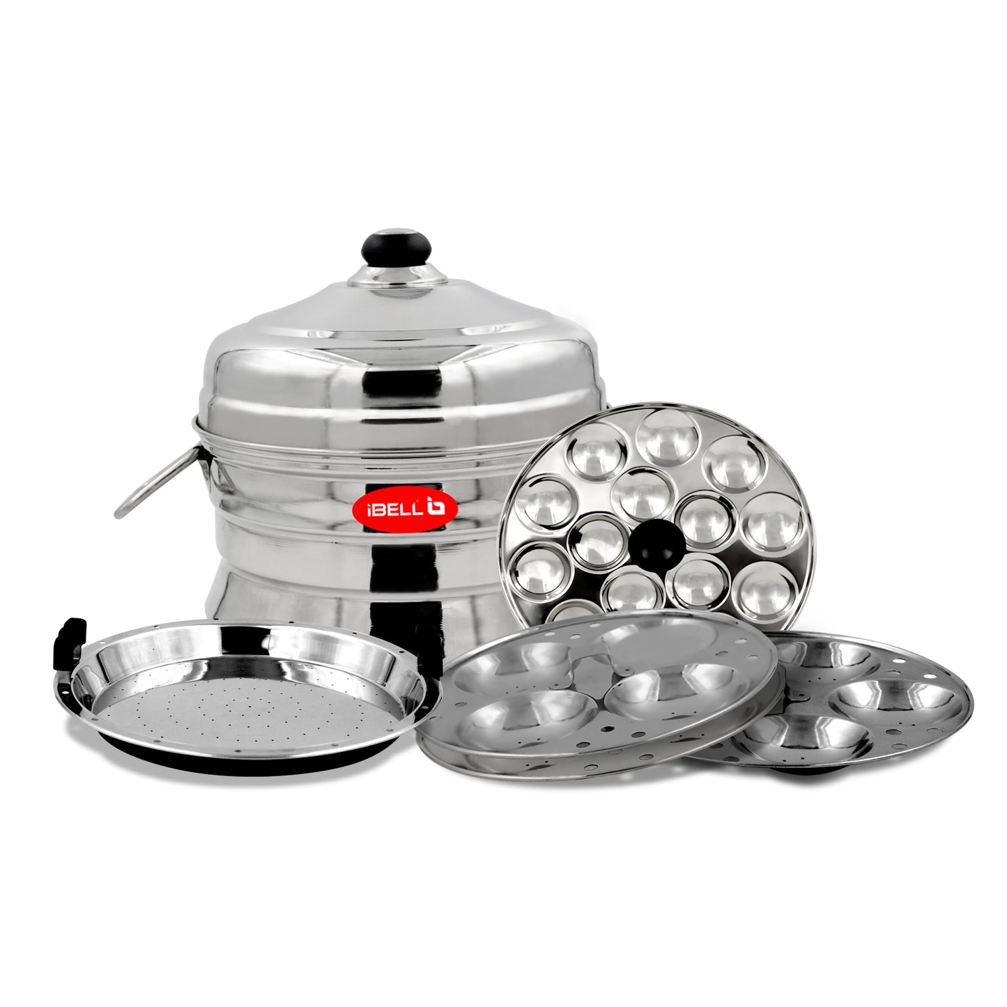 iBELL Stainless Steel Idly Pot with Steamer and Mini 3 Idli Plates (Silver)