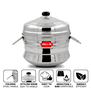 iBELL Stainless Steel Idly Pot with Steamer and Mini 3 Idli Plates (Silver)