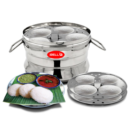 iBELL Stainless Steel Idly Pot with Steamer and Mini 3 Idli Plates (Silver)