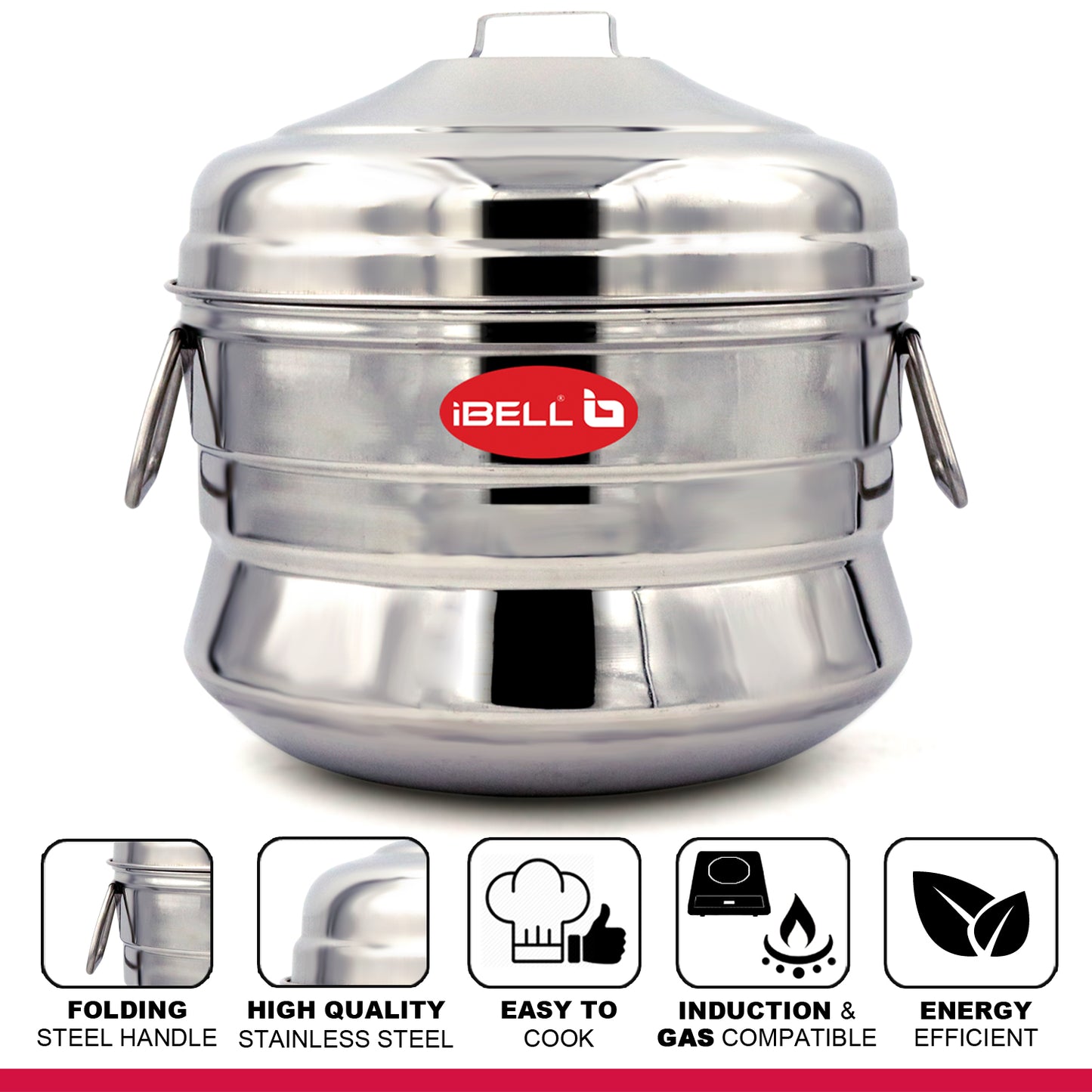 iBELL IP18P3 Stainless Steel High Food Grade Idly Pot, 3 Plates/18 Idly, Silver