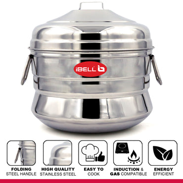 iBELL IP18P3 Stainless Steel High Food Grade Idly Pot, 3 Plates/18 Idly, Silver
