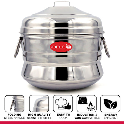 iBELL IP18P3 Stainless Steel High Food Grade Idly Pot, 3 Plates/18 Idly, Silver