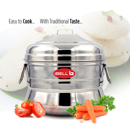 iBELL IP18P3 Stainless Steel High Food Grade Idly Pot, 3 Plates/18 Idly, Silver