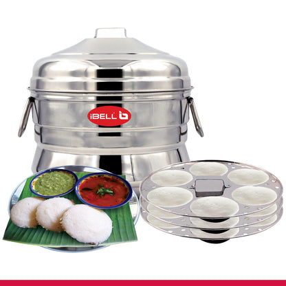 iBELL IP18P3 Stainless Steel High Food Grade Idly Pot, 3 Plates/18 Idly, Silver