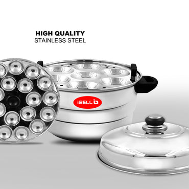iBELL IP21P3SM High Food Grade Idly Pot Stainless Steel, Idli Pot with Steamer & Mini Idli Plate, 3 Idli Plates / 21 Idlies (Silver)