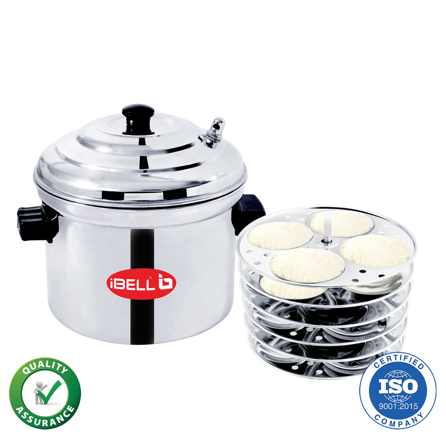 iBELL Outer Lid Idly Cooker Stainless Steel; Idli Maker with 4 Plates (16 Idlies), 5 Liter, Silver