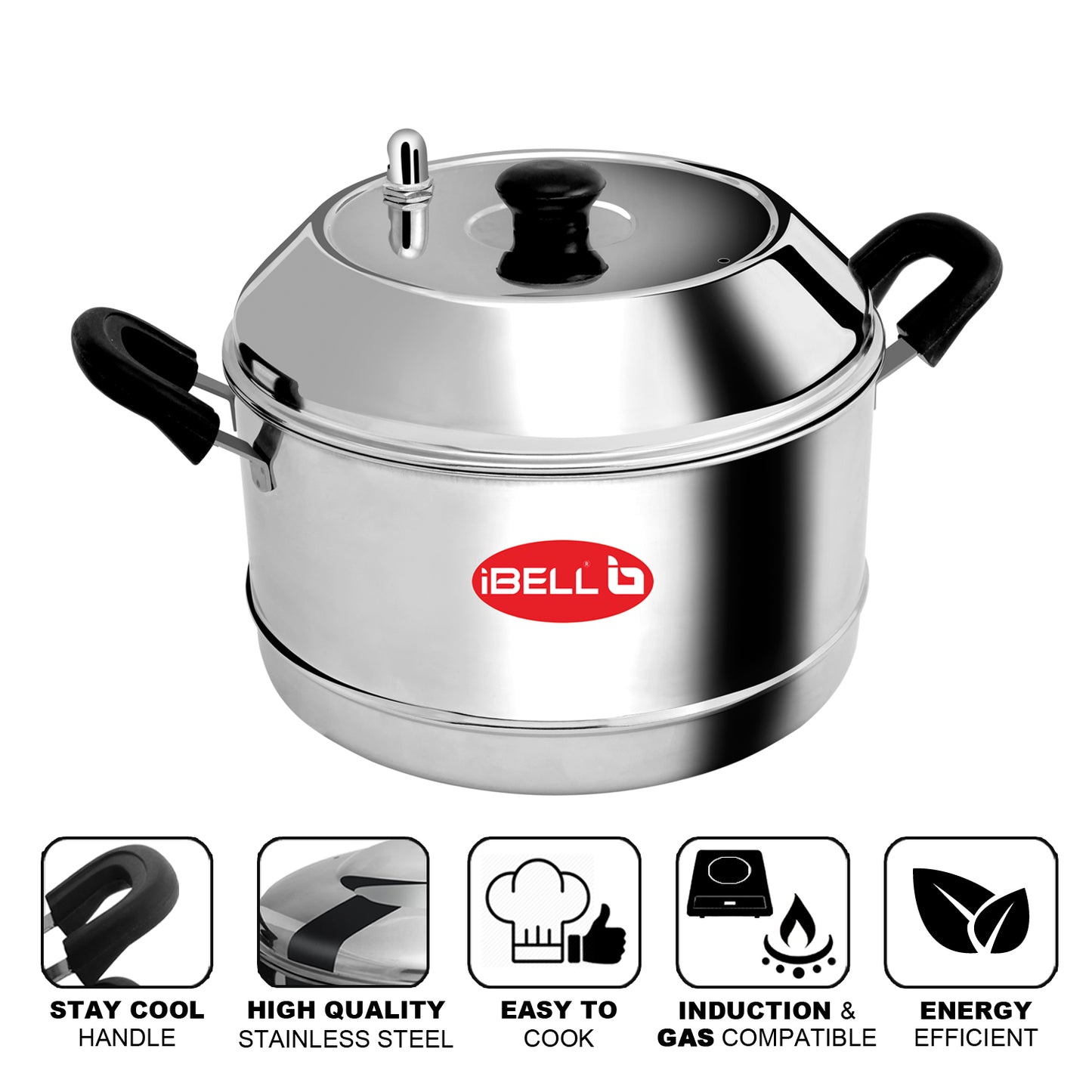 iBELL Outer Lid Idly Cooker Stainless Steel; Idli Maker with 4 Plates (16 Idlies), 5 Liter, Silver