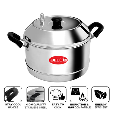 iBELL Outer Lid Idly Cooker Stainless Steel; Idli Maker with 4 Plates (16 Idlies), 5 Liter, Silver