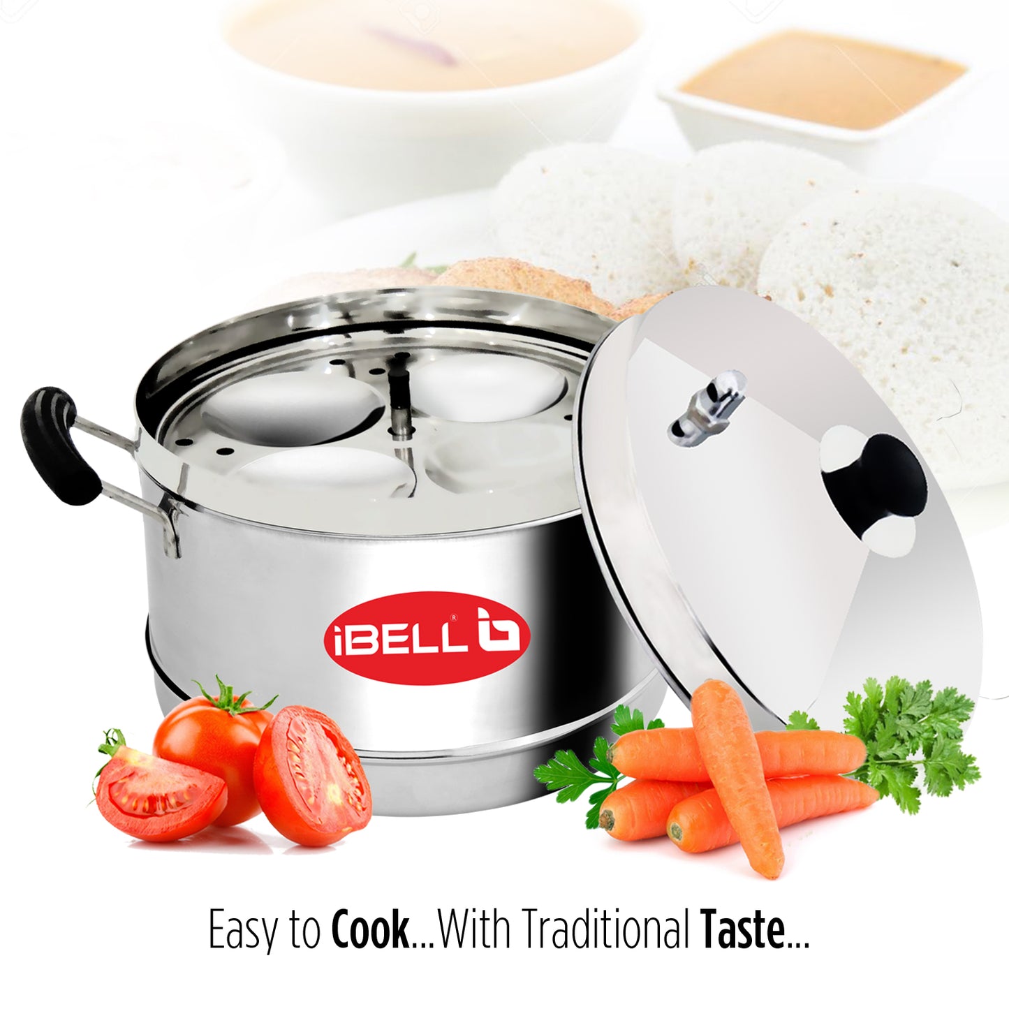 iBELL Outer Lid Idly Cooker Stainless Steel; Idli Maker with 4 Plates (16 Idlies), 5 Liter, Silver