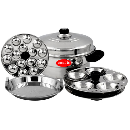 iBELL Stainless Steel Idli Pot with Steamer & Mini 2 Idli Plates (3L), Silver