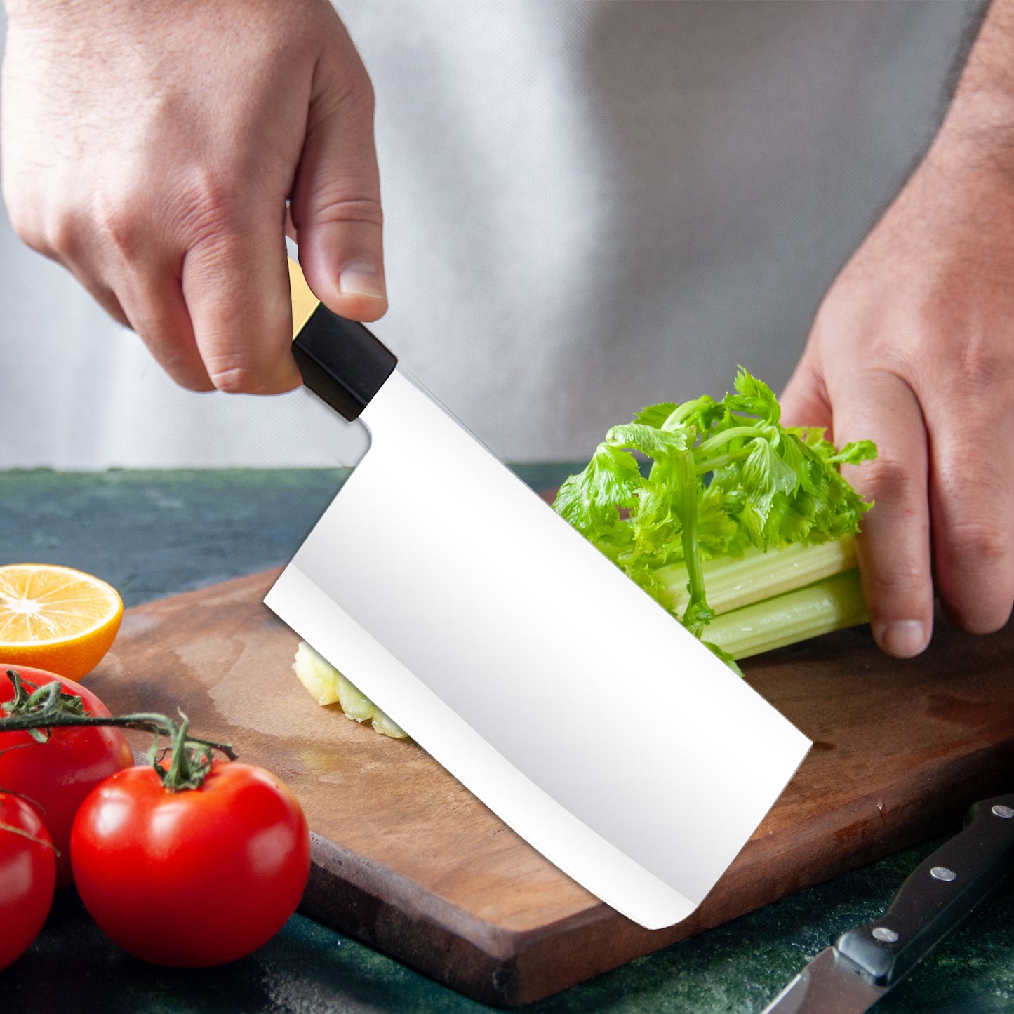 IBELL LS01 Premium Kitchen Knife with Wooden Finish Handle, Sharp Stainless Steel, Cutting Fruits, Vegetables and Meat (Silver)