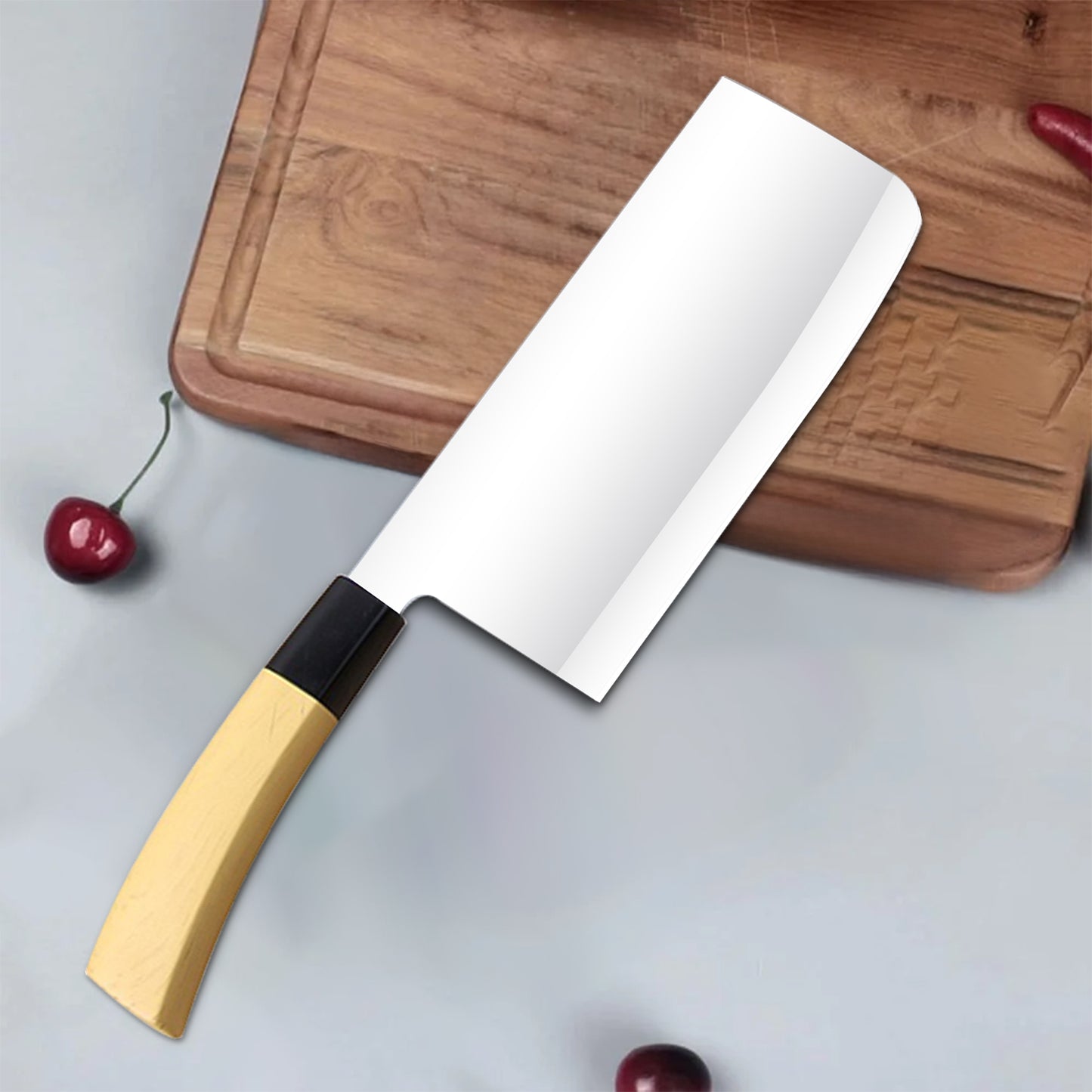 IBELL LS01 Premium Kitchen Knife with Wooden Finish Handle, Sharp Stainless Steel, Cutting Fruits, Vegetables and Meat (Silver)