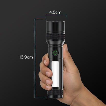IBELL LUMINEX 700 Rechargeable Torch Light High Power, 6 Light Modes, Telescopic Zoom, Type C Charging, LED Flashlight, Super Bright & Long Distance Range, for Home, Outdoor & Emergency Use (Black)