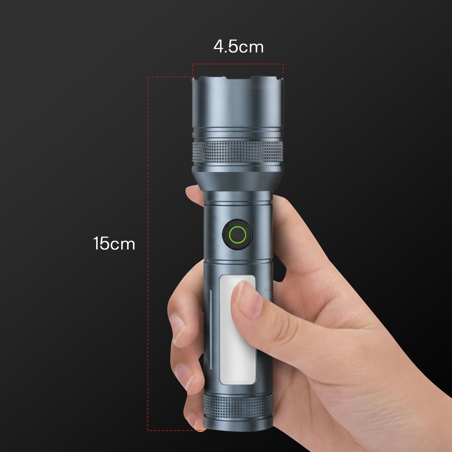 IBELL LUMINEX 800 Rechargeable Torch Light High Power, 6 Light Modes, Telescopic Zoom, Type C Charging, LED Flashlight, Super Bright & Long Distance Range, for Home, Outdoor & Emergency Use (Grey)