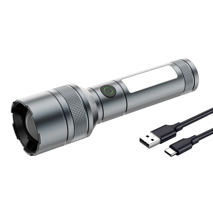 IBELL LUMINEX 800 Rechargeable Torch Light High Power, 6 Light Modes, Telescopic Zoom, Type C Charging, LED Flashlight, Super Bright & Long Distance Range, for Home, Outdoor & Emergency Use (Grey)