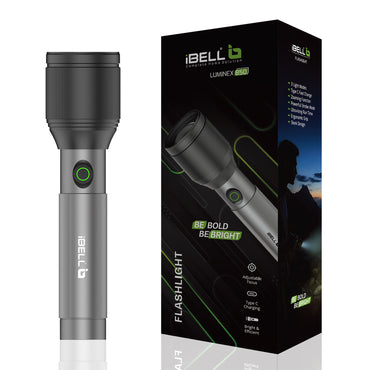 IBELL LUMINEX 850 Rechargeable Torch Light High Power, 3 Light Modes, Telescopic Zoom, Type C Charging, LED Flashlight, Super Bright & Long Distance Range, for Home, Outdoor & Emergency Use (Grey)