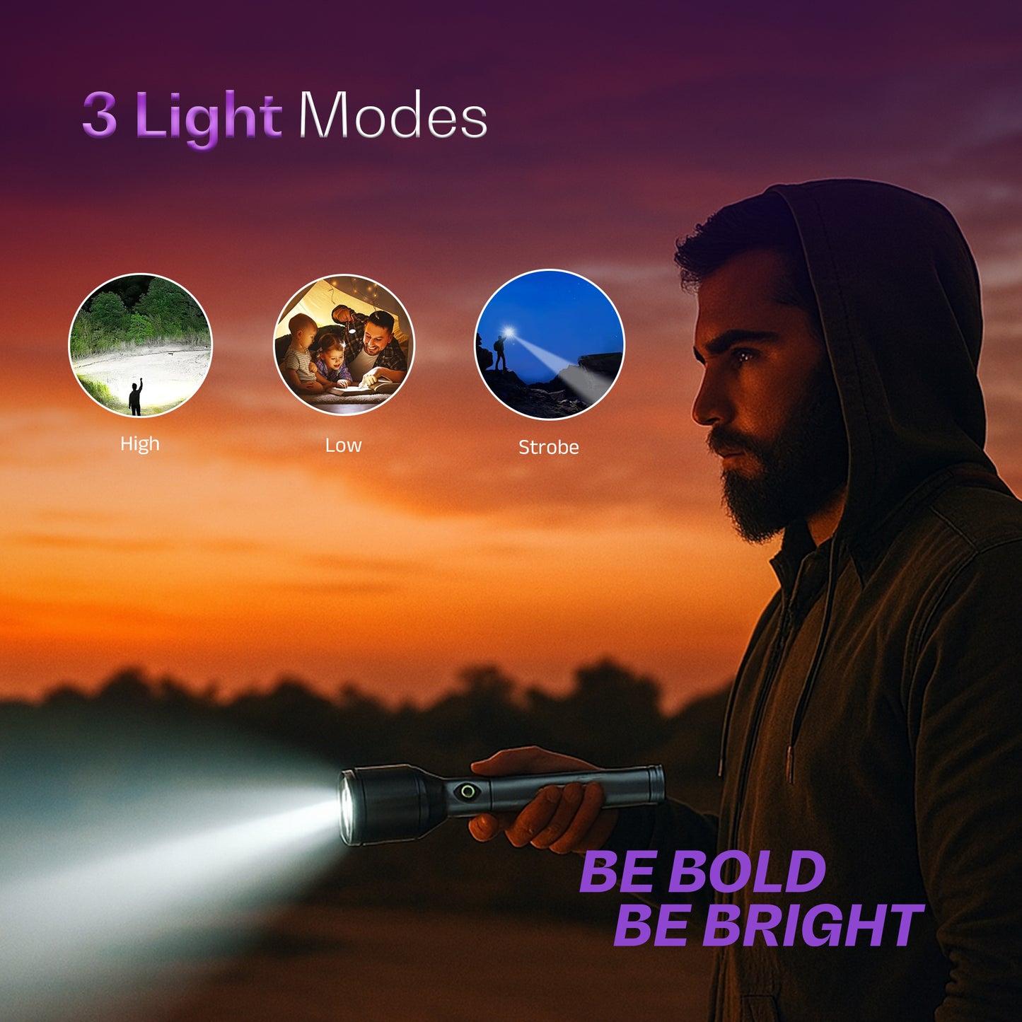 IBELL LUMINEX 900 Rechargeable Torch Light High Power, 3 Light Modes, Telescopic Zoom, Type C Charging, LED Flashlight, Super Bright & Long Distance Range, for Home, Outdoor & Emergency Use (Grey)